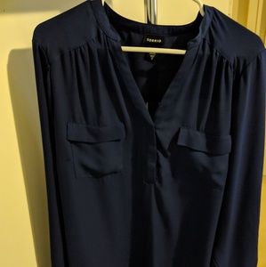 Torrid Navy Long Sleeve Chiffon Blouse